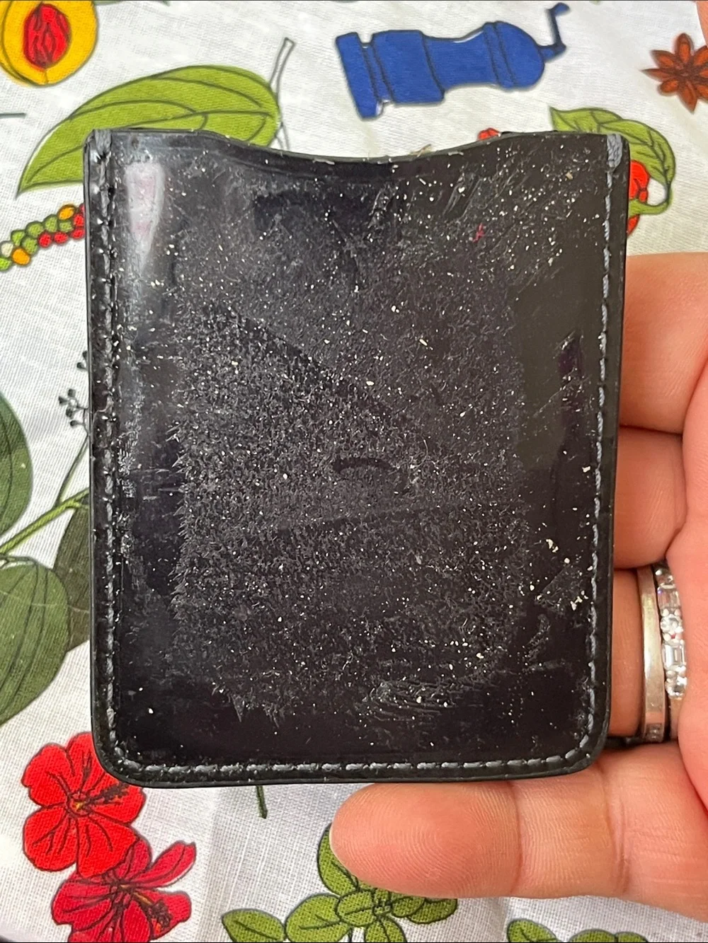 Coach Black Leather Card & Key Holder with Iridescent Logo